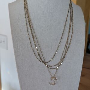 Serefina Initial "S" Diamond Cut Gold Tone Necklace/Pendant 14"-16"